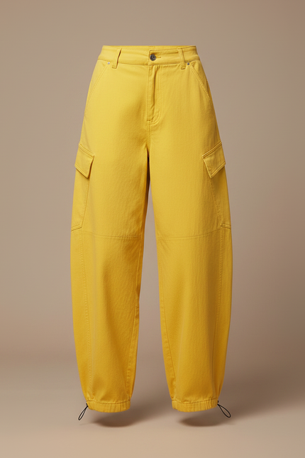 Pantalon Parachute Jaune Cargo Ample Femme Décontracté - Toile - vue 3