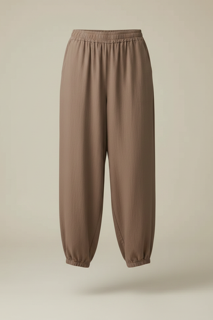 Pantalon Parachute Marron Lin Fluide Décontracté Femme - vue 3