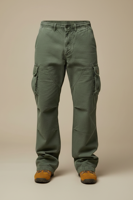 Pantalon Parachute Vert Ample Cargo Militaire Homme - Kaki Toile - vue 3