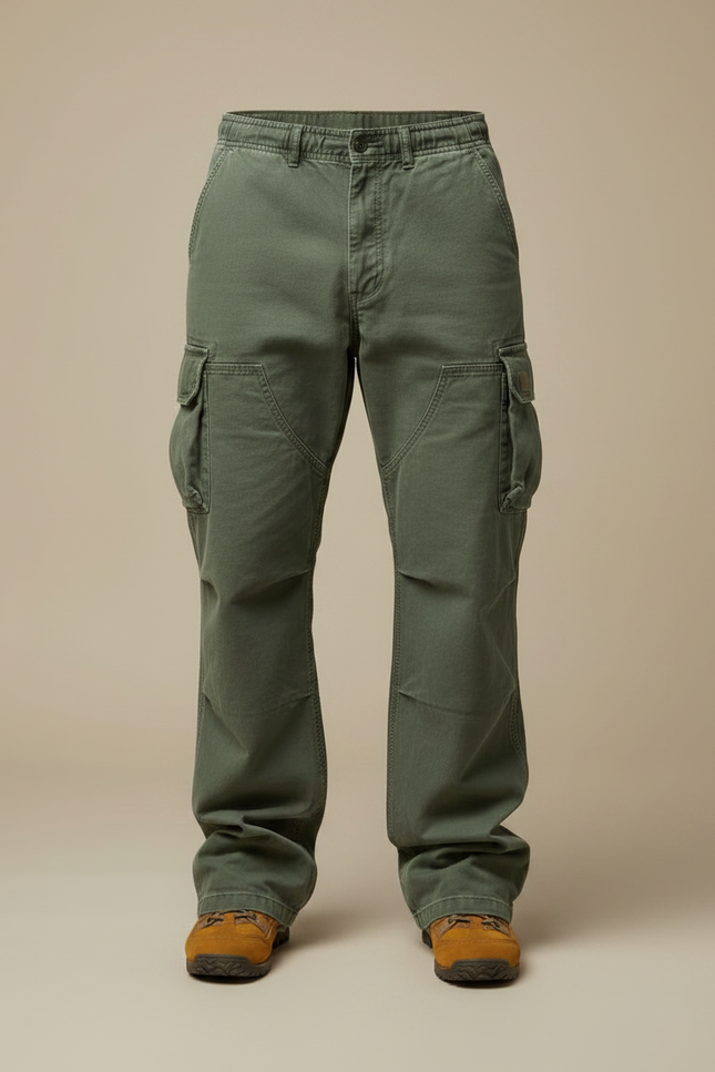 Pantalon Parachute Vert Ample Cargo Militaire Homme - Kaki Toile - vue 3