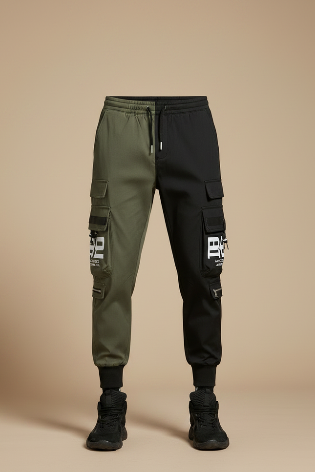 Pantalon Parachute Bicolore Cargo Streetwear Imprimé Cordon Homme - Multicolore Polyester - vue 3