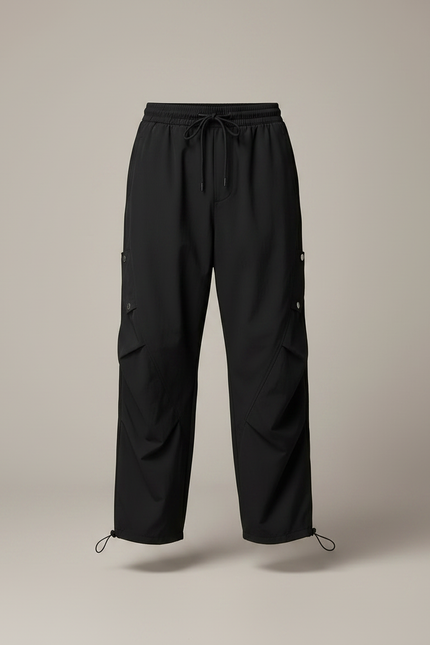 Pantalon Parachute Noir Ample Cargo Homme Sport - Polyester - vue 3