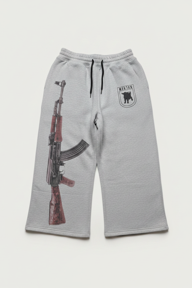 Pantalon Parachute Gris Imprimé AK-47 Décontracté Ample - Molleton - vue 2
