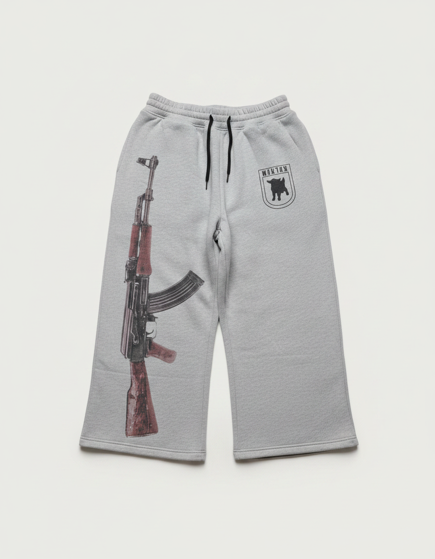 Pantalon Parachute Gris Imprimé AK-47 Décontracté Ample - Molleton - vue 2