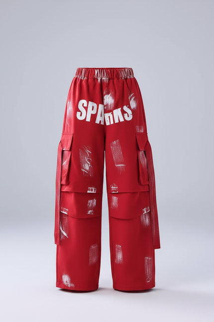 Pantalon Parachute Rouge Cargo Imprimé Ample Fille - Toile - vue 3