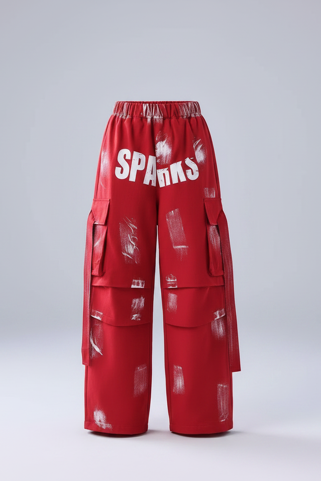 Pantalon Parachute Rouge Cargo Imprimé Ample Fille - Toile - vue 3