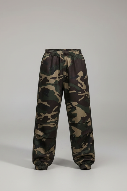 Pantalon Parachute Camouflage Ample Enfant Décontracté - Kaki Polyester - vue 3