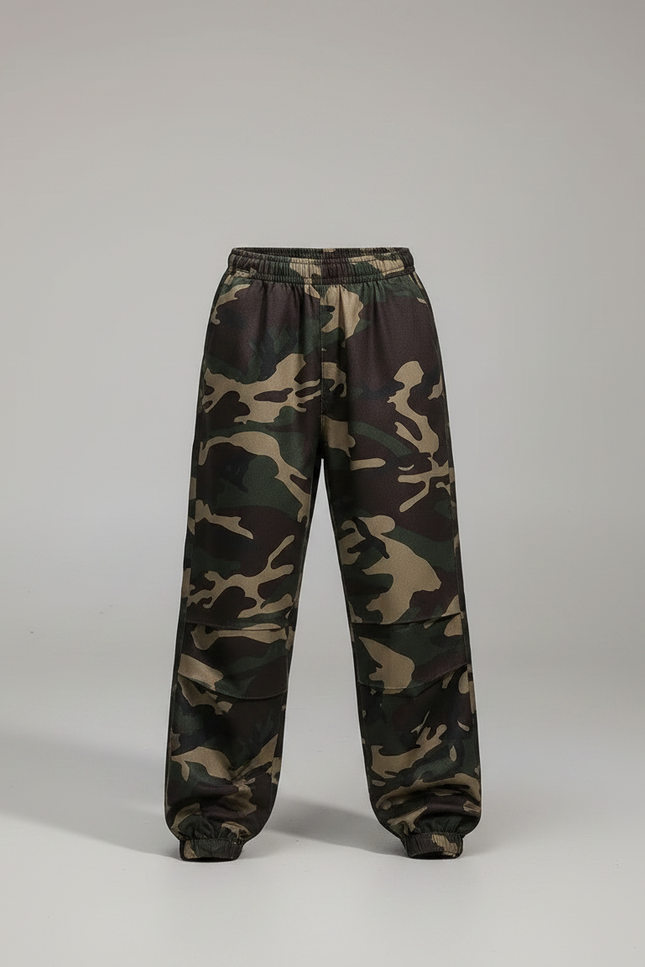 Pantalon Parachute Camouflage Ample Enfant Décontracté - Kaki Polyester - vue 3