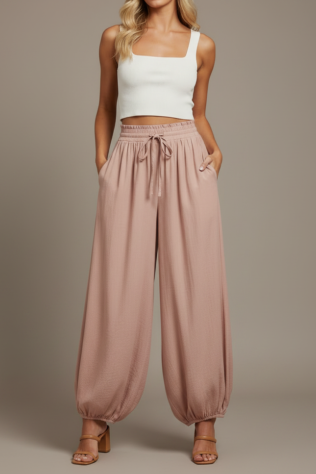 Pantalon Parachute Rose Pêche Fluide Ample Décontracté - Viscose - vue 3