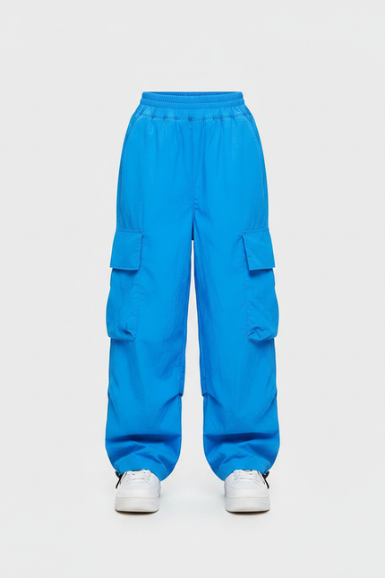 Pantalon Parachute Bleu Cargo Ample Fille Décontracté - Polyester - vue 3