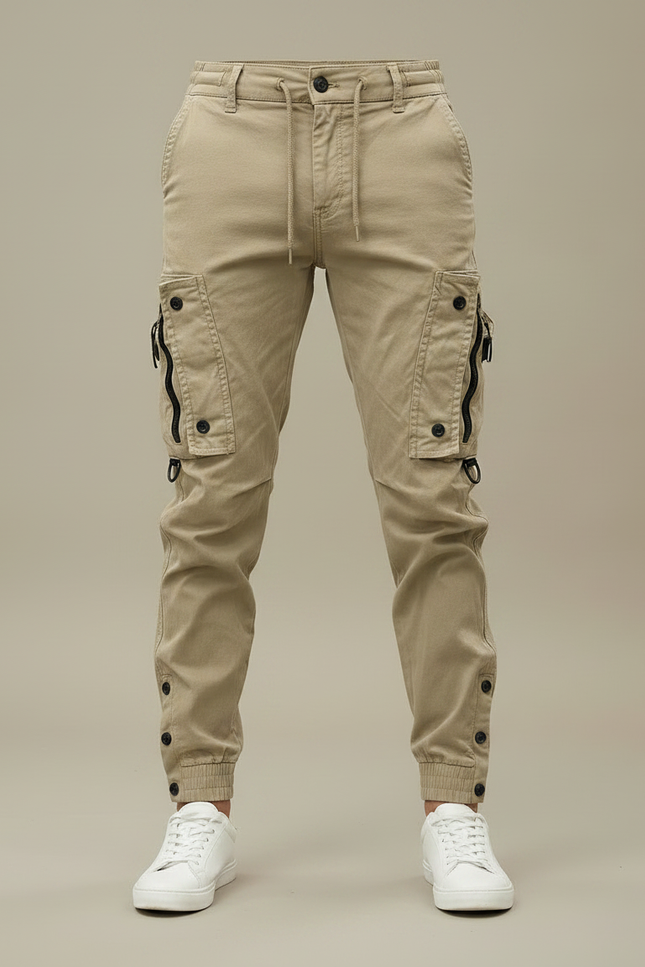 Pantalon Parachute Beige Cargo Boutons Homme - Toile - vue 3