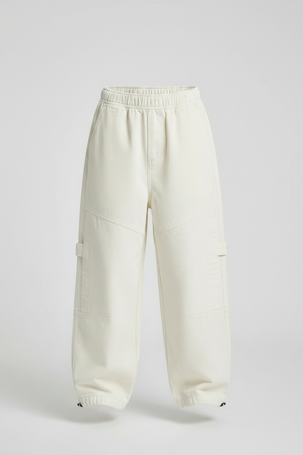 Pantalon Parachute Beige Ample Coton Cargo Enfant - vue 3