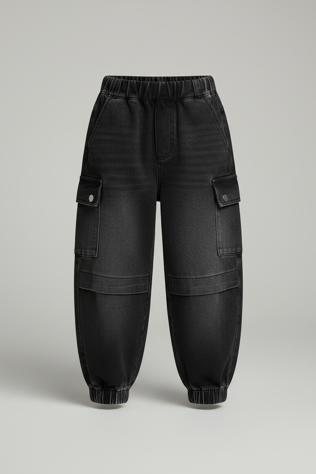 Pantalon Parachute Noir Ample Cargo Coton Enfant - Jean - vue 3