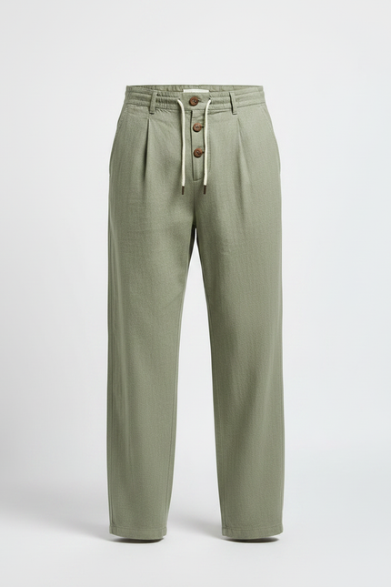 Pantalon Parachute Vert Lin Ample Décontracté Homme - vue 3