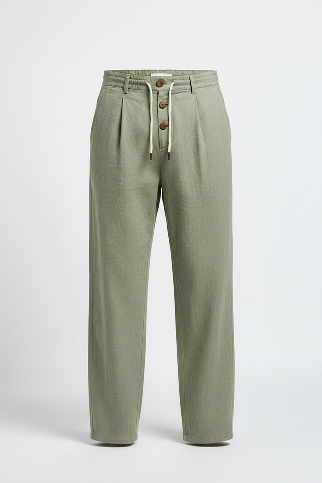 Pantalon Parachute Vert Lin Ample Décontracté Homme - vue 3