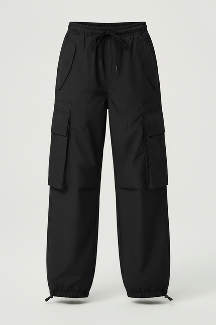 Pantalon Parachute Noir Ample Cargo Décontracté Fille - Polyester - vue 3