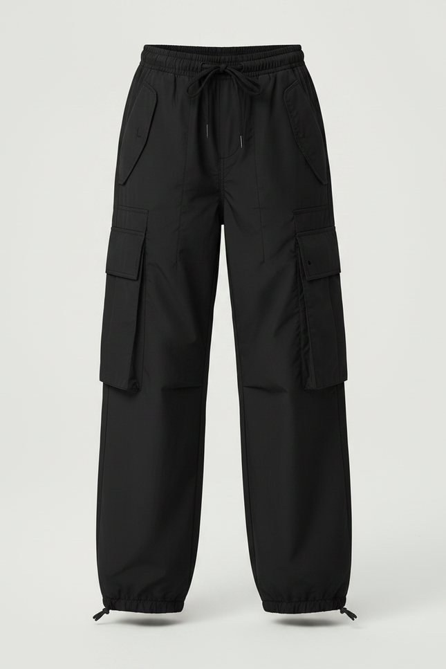 Pantalon Parachute Noir Ample Cargo Décontracté Fille - Polyester - vue 3