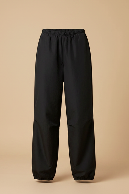 Pantalon Parachute Noir Ample Fluide Streetwear Cordon - Polyester - vue 3