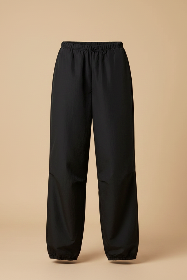 Pantalon Parachute Noir Ample Fluide Streetwear Cordon - Polyester - vue 3