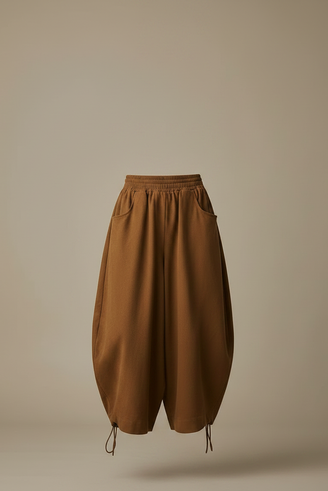 Pantalon Parachute Marron Ample Coton Femme Décontracté - Molleton - vue 3