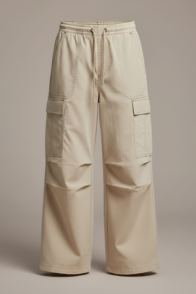 Pantalon Parachute Beige Ample Enfant Décontracté Coton - vue 3