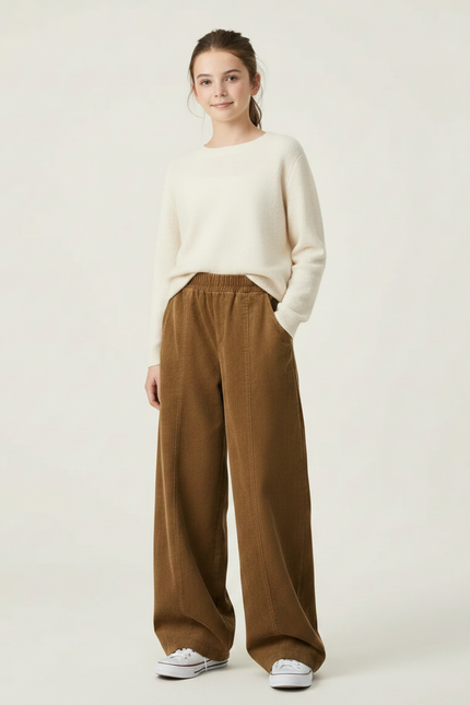 Pantalon Parachute Marron Côtelé Ample Confortable Enfant - Cordé - vue 3