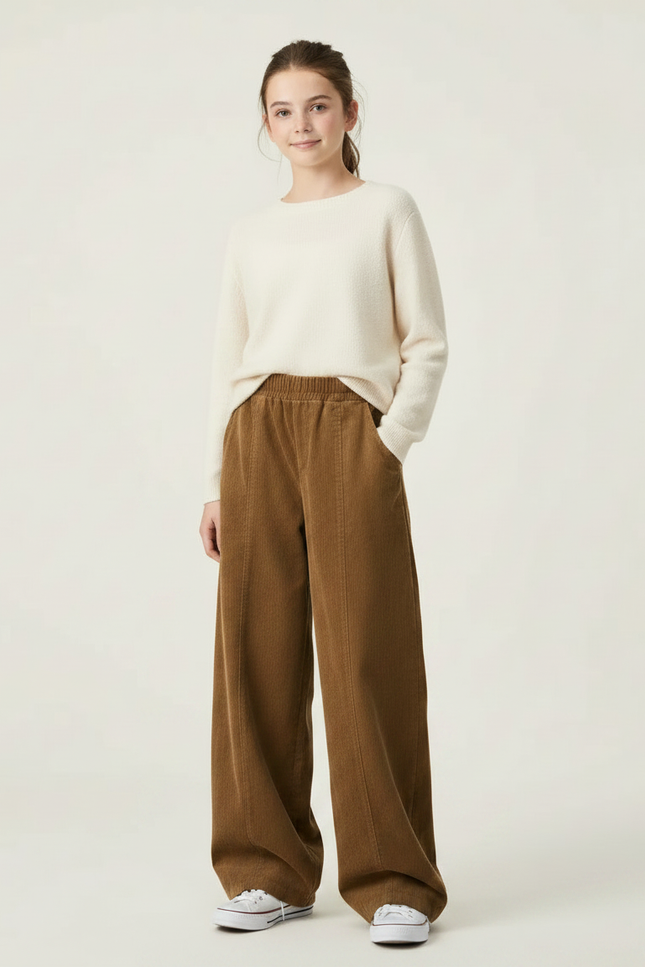 Pantalon Parachute Marron Côtelé Ample Confortable Enfant - Cordé - vue 3