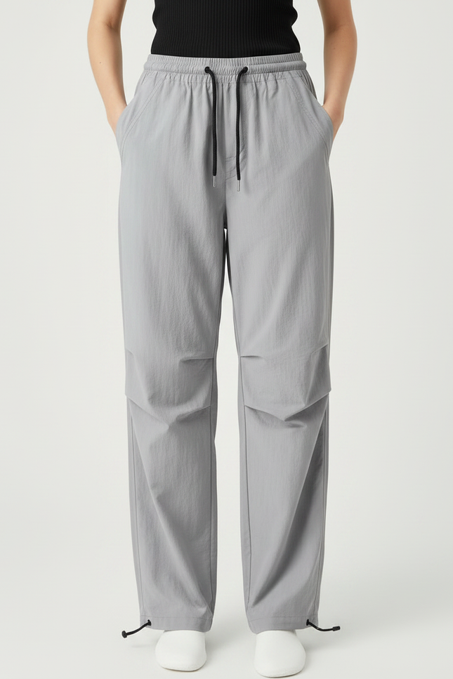 Pantalon Parachute Gris Ample Léger Cordon Décontracté - Polyester - vue 3