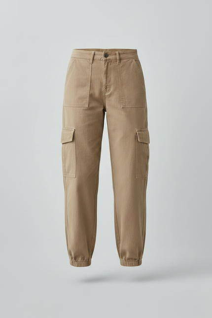 Pantalon Parachute Beige Cargo Ample Cordon Fluide - Toile - vue 3