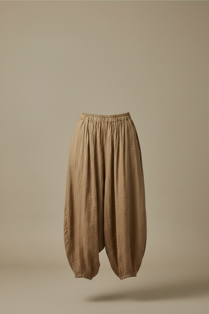 Pantalon Parachute Lin Ample Marron Décontracté Femme - vue 3